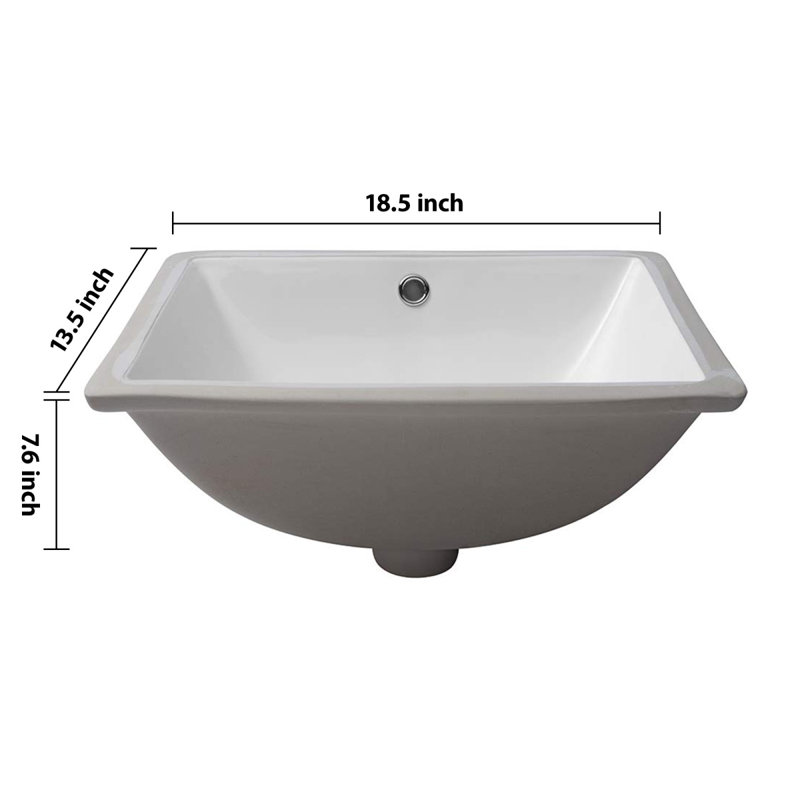 Lavabo de salle de bain rectangulaire en céramique avec trop-plein 18,5 "X 13,5"