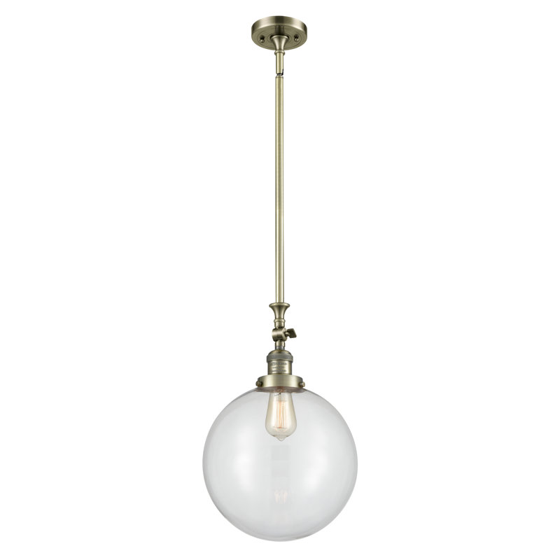 Luminaire suspendu sphère 1 lumière Clermont, Ampoule non incluse, Transparent, Laiton antique