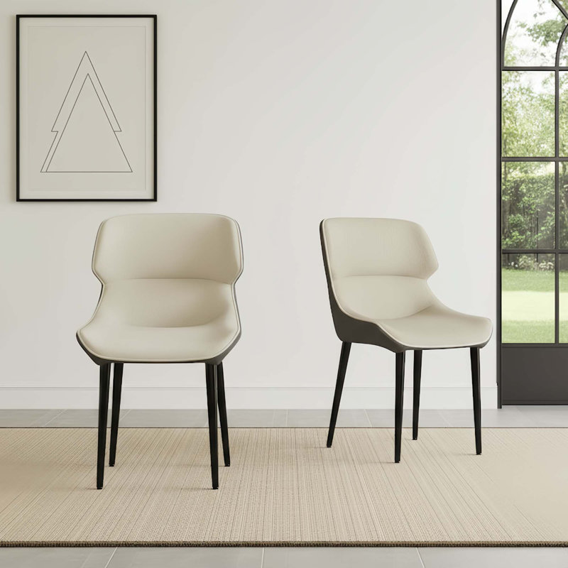 Ensemble de 2 chaises modernes en cuir minimaliste avec pieds en métal, Crème, crème