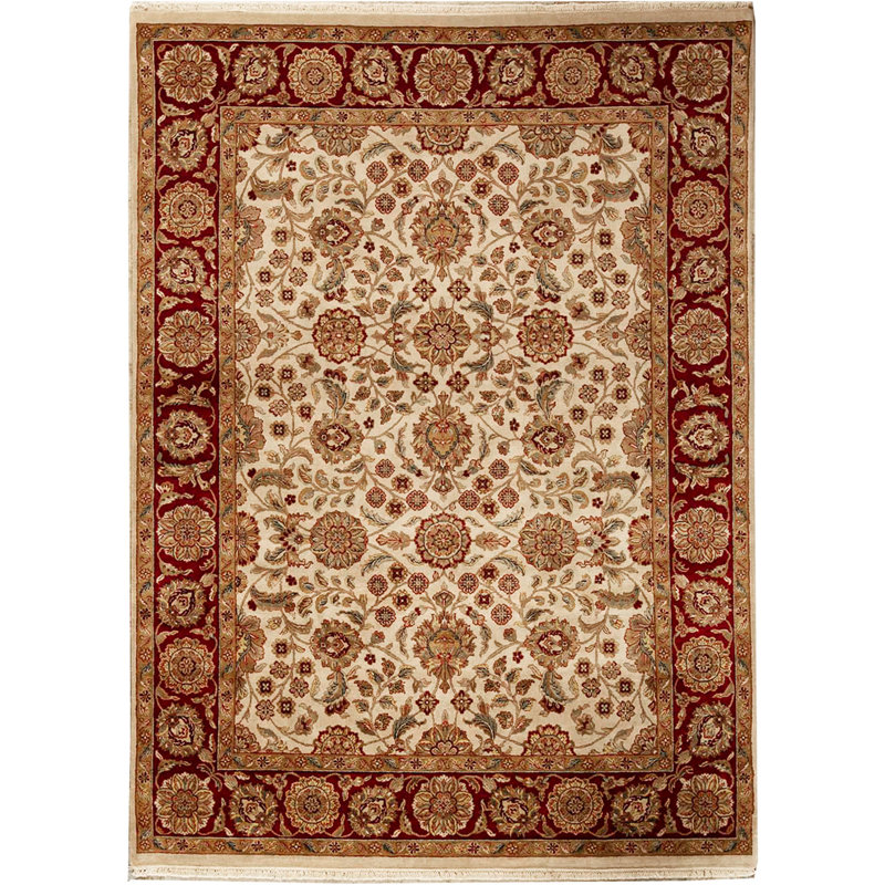 Tapis ivoire et rouge noué à la main de haute qualité