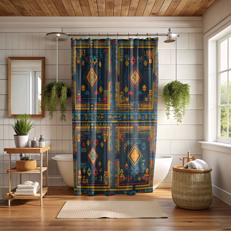Folklore Patterns - Rideau de douche Premium, H 74 po x l 71 po