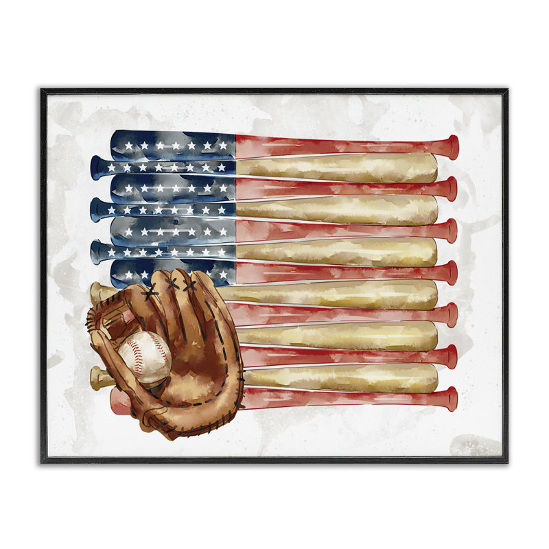 Drapeau américain de baseball, gant de sport pour enfants, giclée noire, art texturé par Ziwei Li, H 11 po x l 14 po
