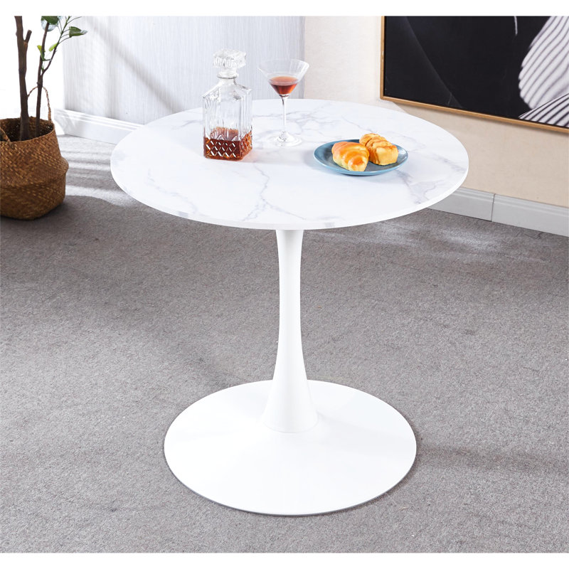 Table de cuisine blanche avec pieds en métal - stable, simple à assembler, facile à nettoyer, avec plateau en marbre et facile à assembler, caractéristique
