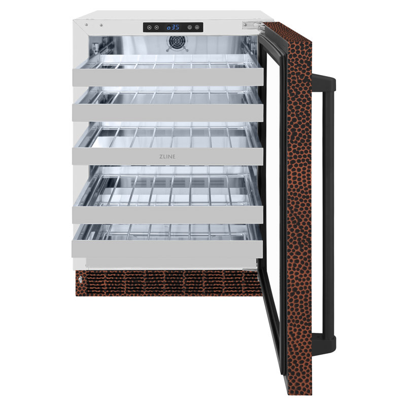 Zline 24 In. Touchstone Dual Zone 44 Bottle Wine Cooler With Hand Hammered Copper Glass Door