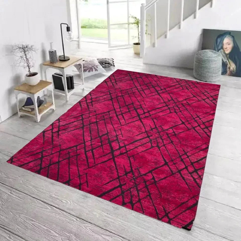 Rectangle Geometric Dhurrie Indoor / Outdoor Area Rug, Burgundy, Runner 60 x 220 cm
