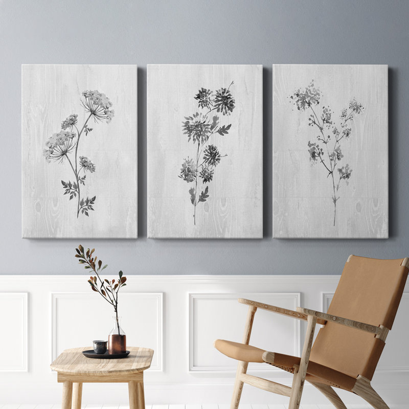 Neutre Meadow I - ensemble de 3 impressions sur toile tendue, H 12 po x l 24 po x P 1 po
