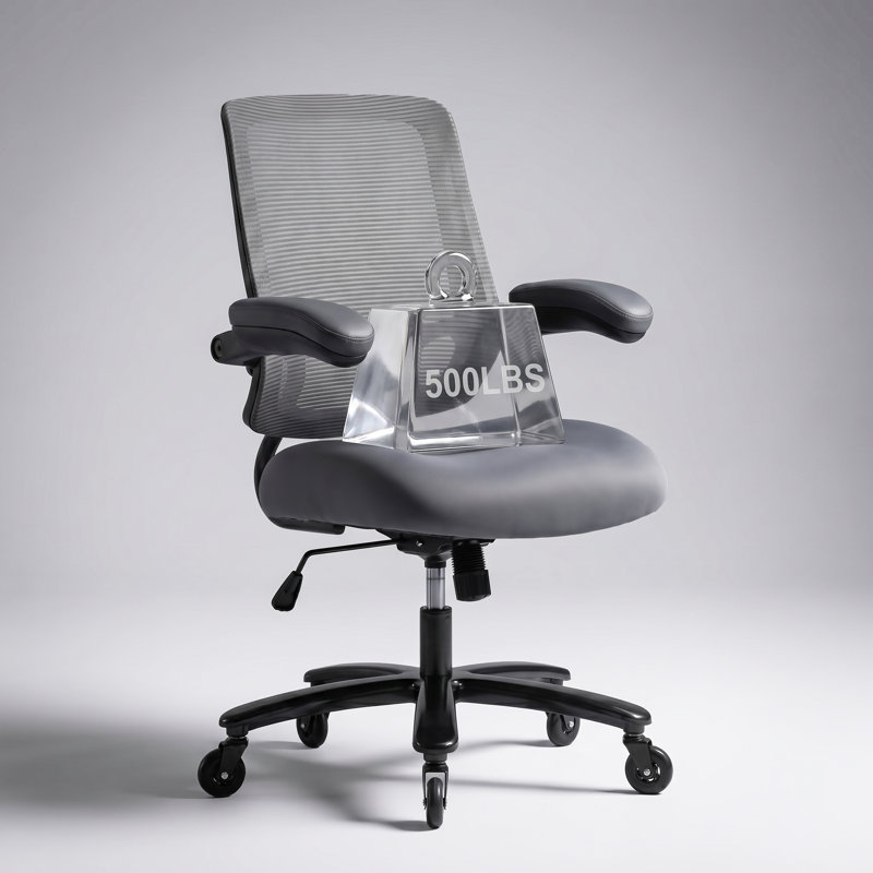Heavy-Duty Ergonomic Office Chair with Lumbar Support & Flip-Up Arms, Gray, Without Headrest
