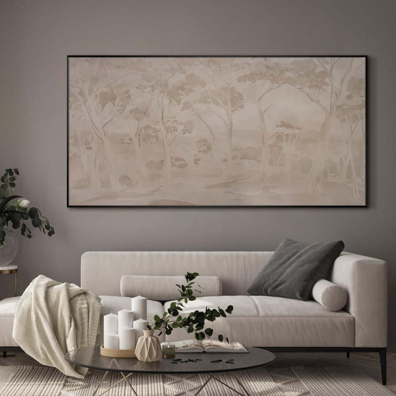 Très grand art mural imprimé sur toile - Sépia doux, décor de scène boisée pour le salon ou la chambre à coucher - «Assemblage requis du cadre (cadre non fini)»