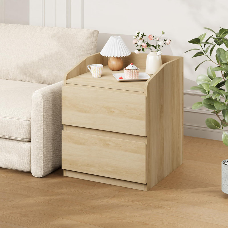 Nightstand With 2 Drawer Modern Side Table, Natural