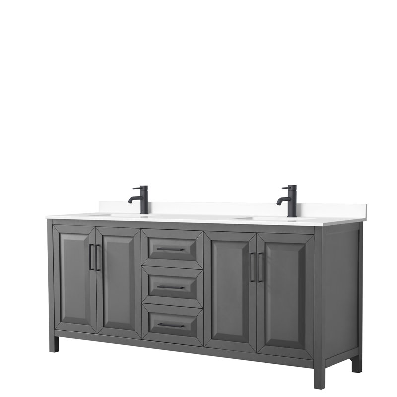 Daria 80'' W Double Vanity, White Cultured Marble, Polished Chrome, Dark Gray