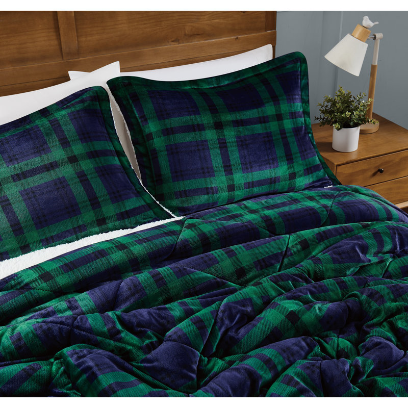 Ensemble d'édredon tartan écossais Trely Soft, Édredon pour grand lit + 2 taies décoratives pou, 3