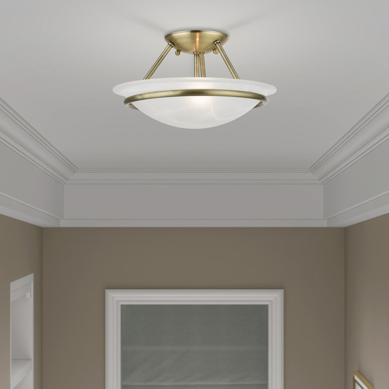 Wilbrecht Glass Semi Flush Mount, 5" H, Antique Brass