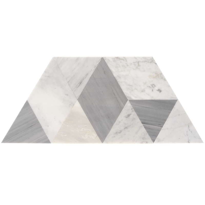 Prism 8x14 Triangle Polished Marble Mosaic Tile, Grana Gray
