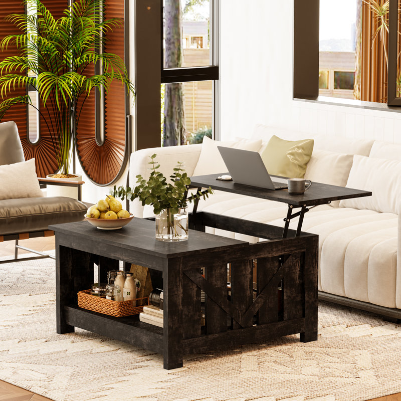 Torron Lift Top Farmhouse Coffee Table with Storage,Wood Cocktail Table, Dark Rustic Oak