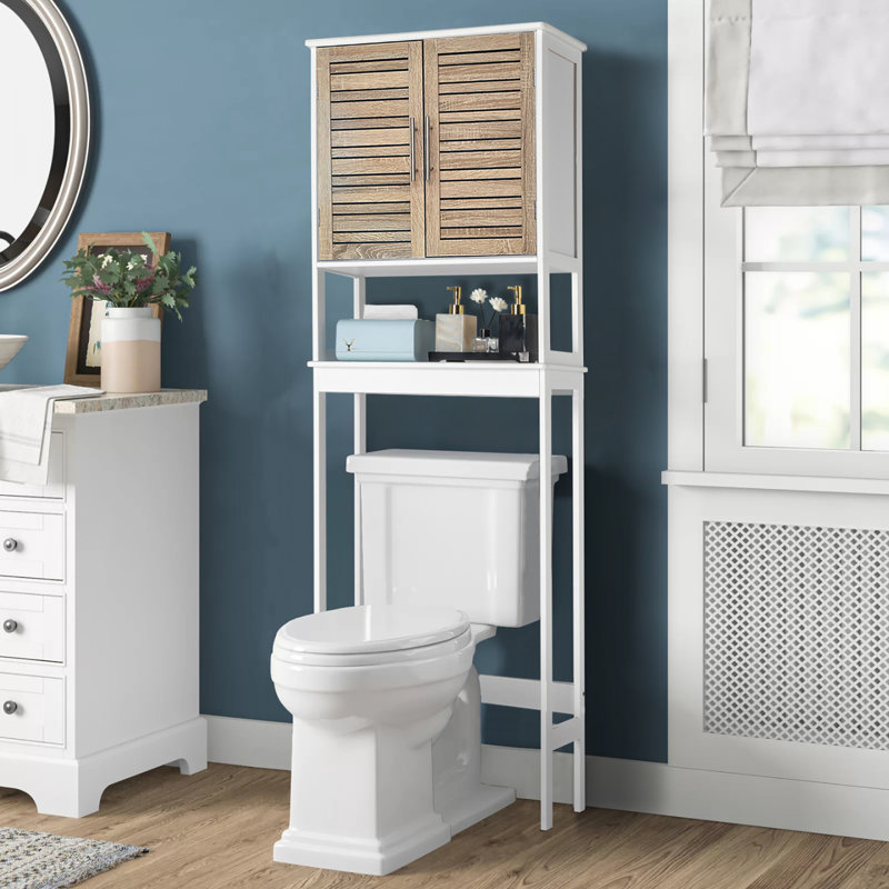 White and Oak Over-the-Toilet Bathroom Storage Cabinet