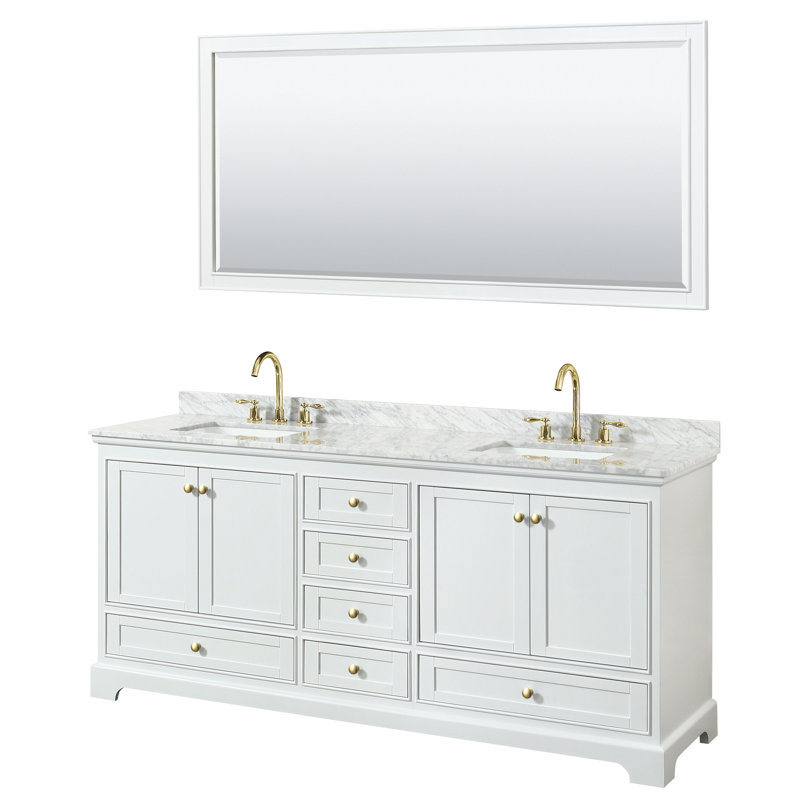 Deborah 80'' Double Bathroom Vanity with Marble Top, Matte Black, Dark Gray