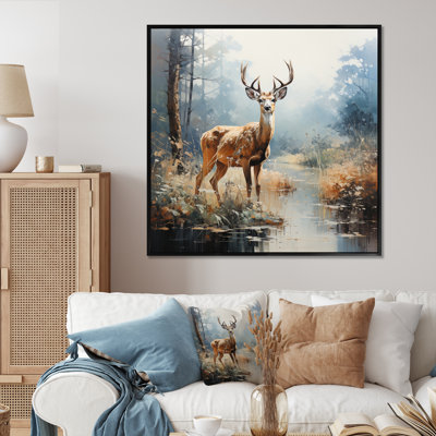 Animal Deer Misty Morning I - Deer Wall Art For Living Room