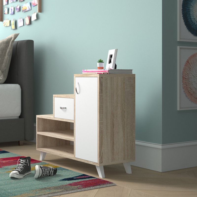 Retro 20 Pair Shoe Storage Cabinet, Beige/White