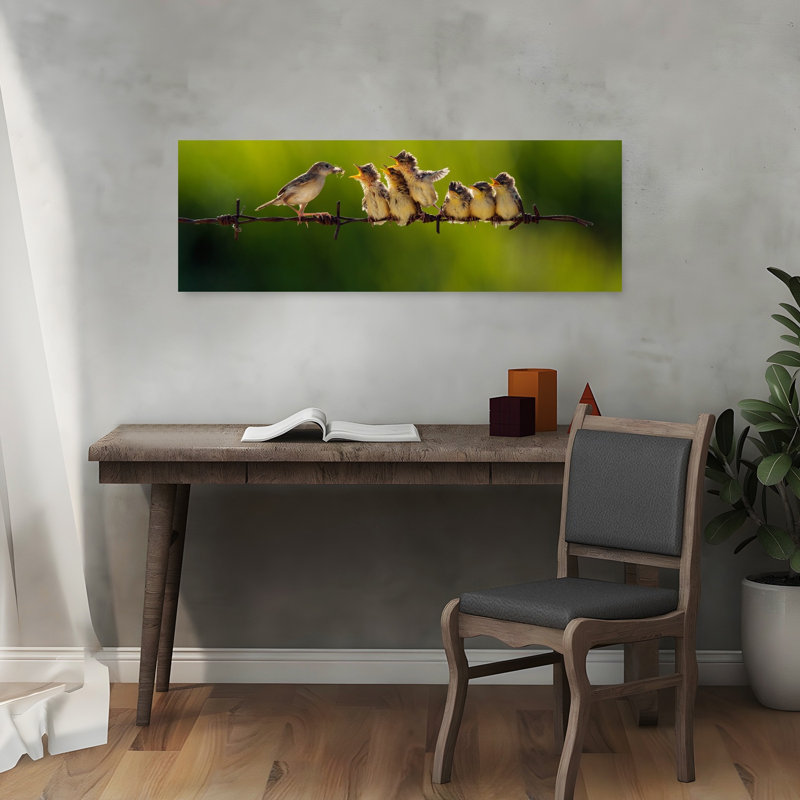 Nurturing Bird Family 1 Piece Wrapped Canvas Panoramic Wall Art, 30.48 cm H x 91.44 cm W