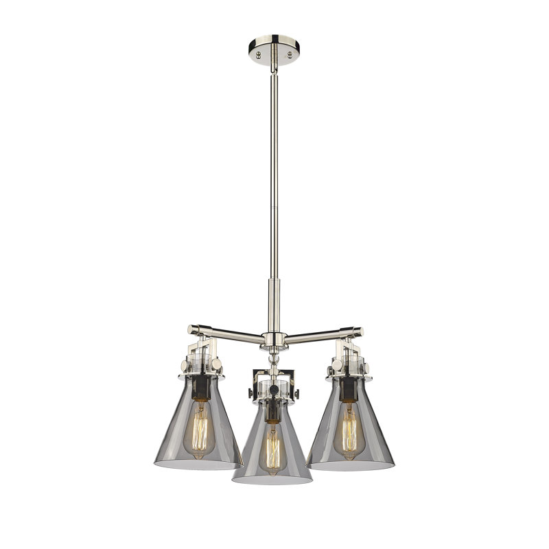 Luminaire suspendu sur tige 3 lumières Slatington, Plaqué couleur fumée, Nickel poli