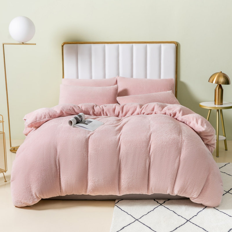 Teddy Fleece Duvet Cover set, Pink, Single - 1 Standard Pillowcase