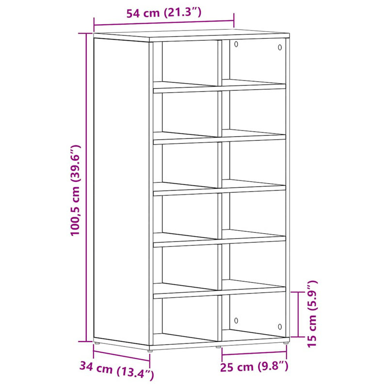 12 Pair Shoe Rack, Black Oak