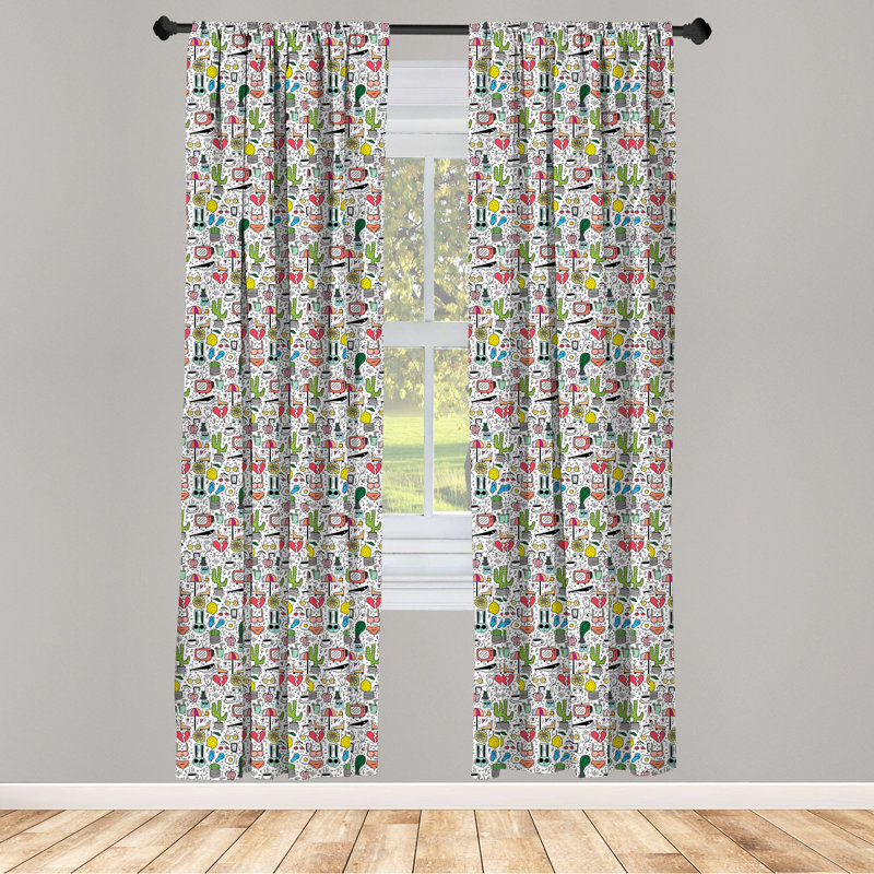 Doodle Semi-Sheer Rod Pocket Curtain Panels, 28" x 84"