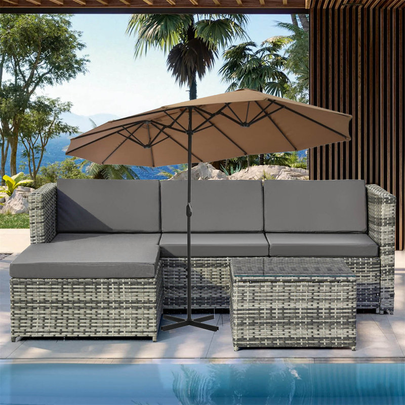 Brentley 270 cm W X 460 cm D Market Parasol with Crank Lift, Aluminium, Taupe