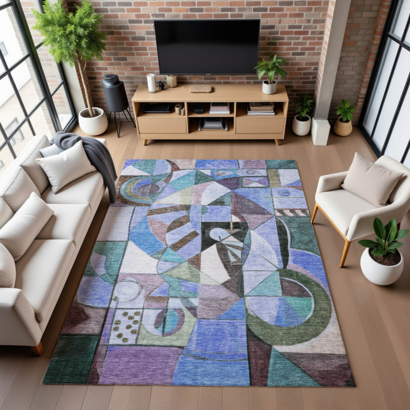 Premium Machine Washable Lubbers AMF1758 Abstract Rug, Rectangle 9' x 12'