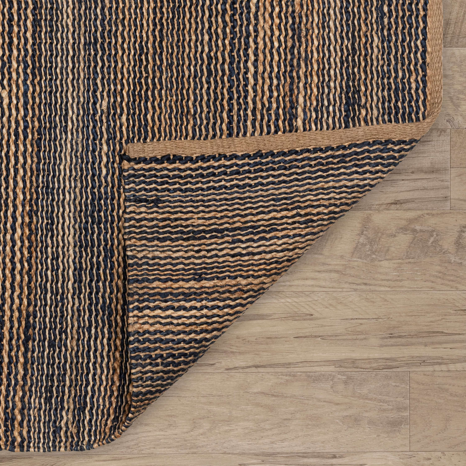 Striped Blue/Natural Handwoven Jute Rug, Runner 2'6" x 8'