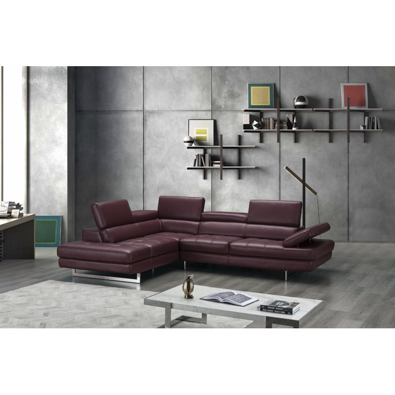 Canapé modulaire en cuir véritable l 114 po Hugo, Orienté à gauche (vu de face), Cuir véritable blanc cassé