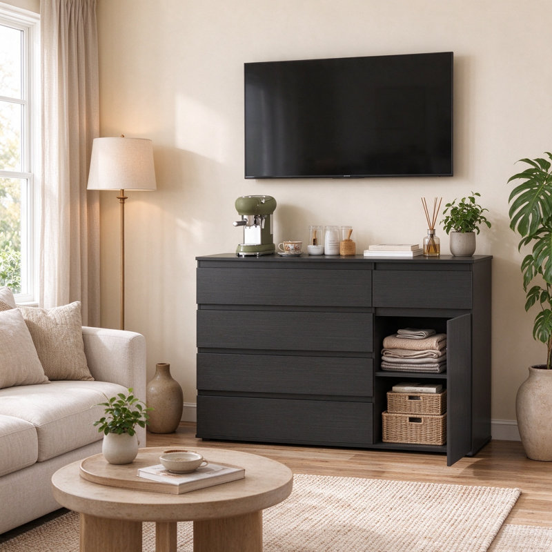5 -Drawer 1 -Door Rectangle Accent Chest, Black