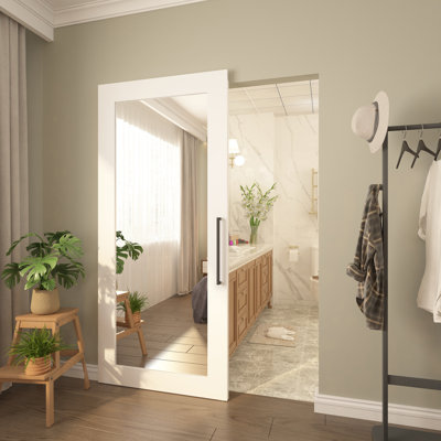 JUBEST Porte coulissante de grange en verre miroir dissimulé 36 po x 80 po avec ensemble de quincaillerie cachée / invisible