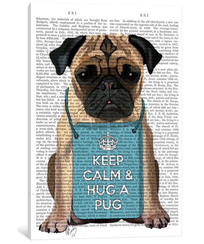 «Hug a Pug», impression sur toile, H 18 po x l 12 po x P 1,5 po, Pas de tapis, Toile tendue