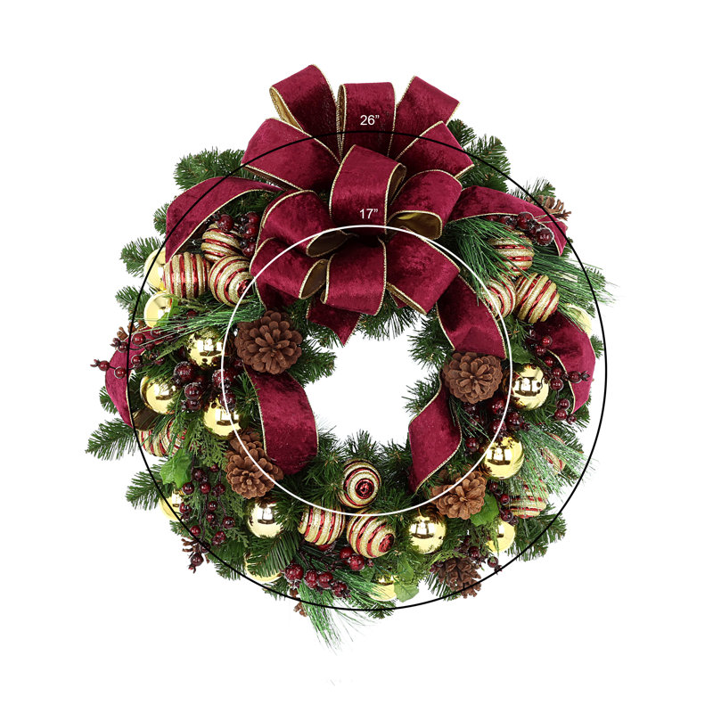 Festive Burgundy And Gold Holiday Wreath
