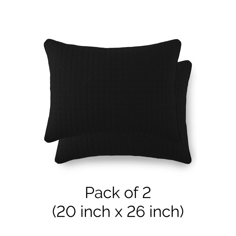 Southshore Fine Linens Vilano Quilted Sham Covers, Double-Brushed Microfiber Square-Stitched Pillow Shams with Piped Edges, Set of 2, 20" x 26" , Black