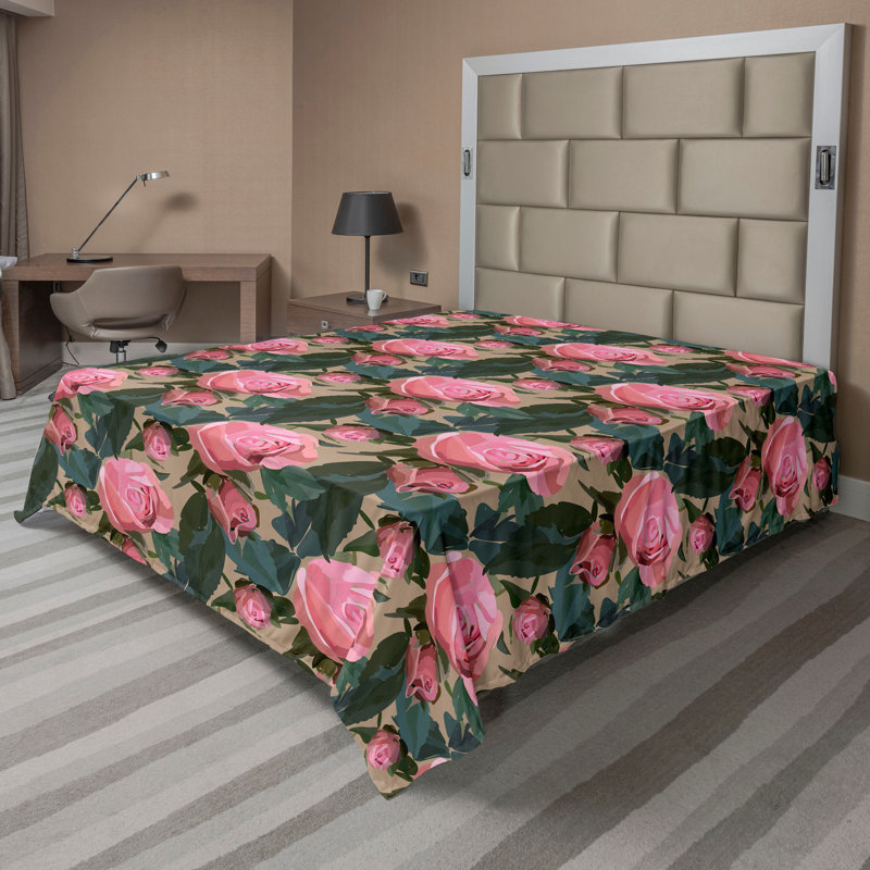 Drap plat Ambesonne, Floral bleu sarcelle foncé, Drap plat de taille très grand