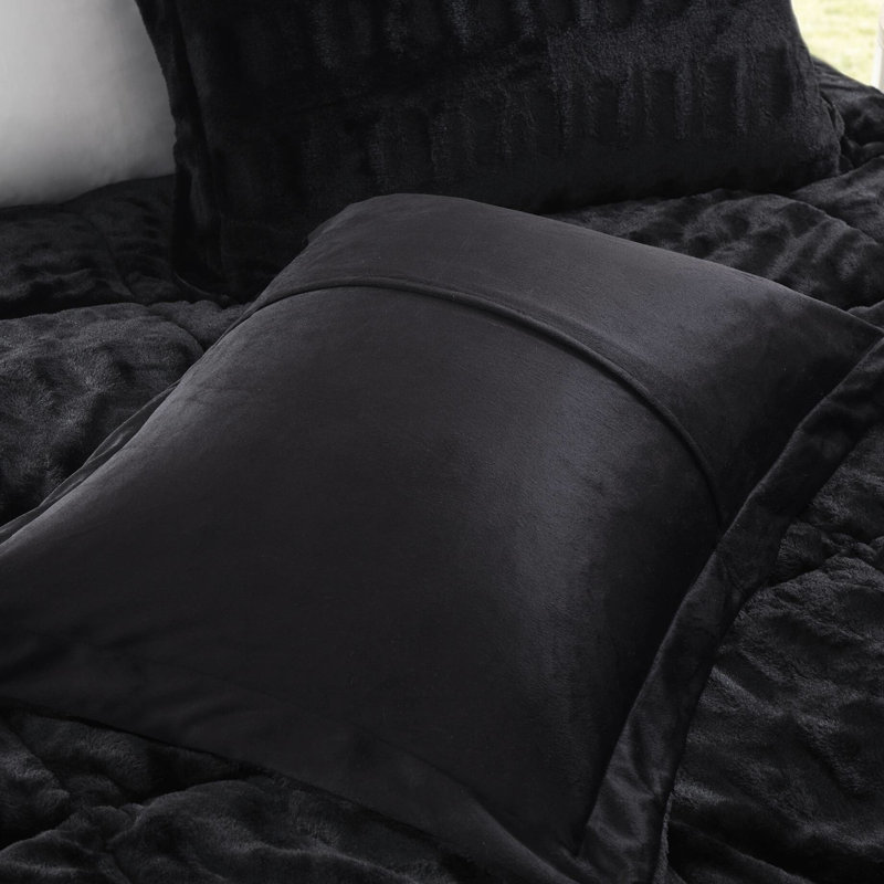 3 pièces d'édredon en fausse fourrure de couleur unie très grand avec 2 taies décoratives noires