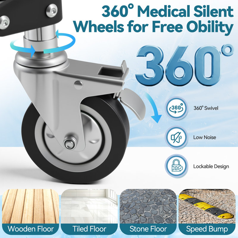 4-in-1 Bedside Commode Shower Wheelchair for Seniors and Disabled - Lockable Wheels, Detachable Bucket, Padded Seat and Armrests, Flip-Up Footrest, Black