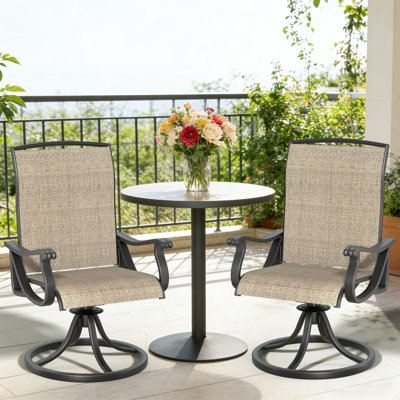  Patio Swivel Chairs Set,outdoor Dining Chairs With High Back,all Weather Breathable Textilene,360° Rotating 15° (brown, 2-piece)