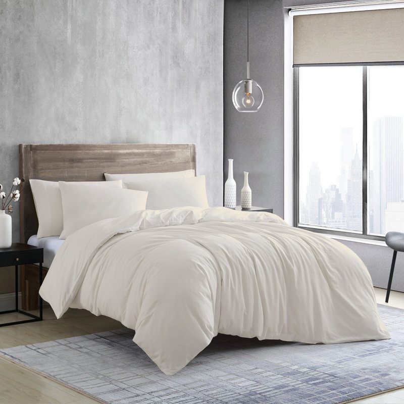 Edyson Microfiber Solid Colour Duvet Cover Set with Pillowcases, Cream, Double - 2 Standard Pillowcases