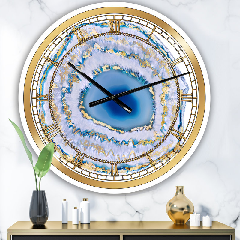 Golden Blue Agate - horloge murale moderne, Moyen