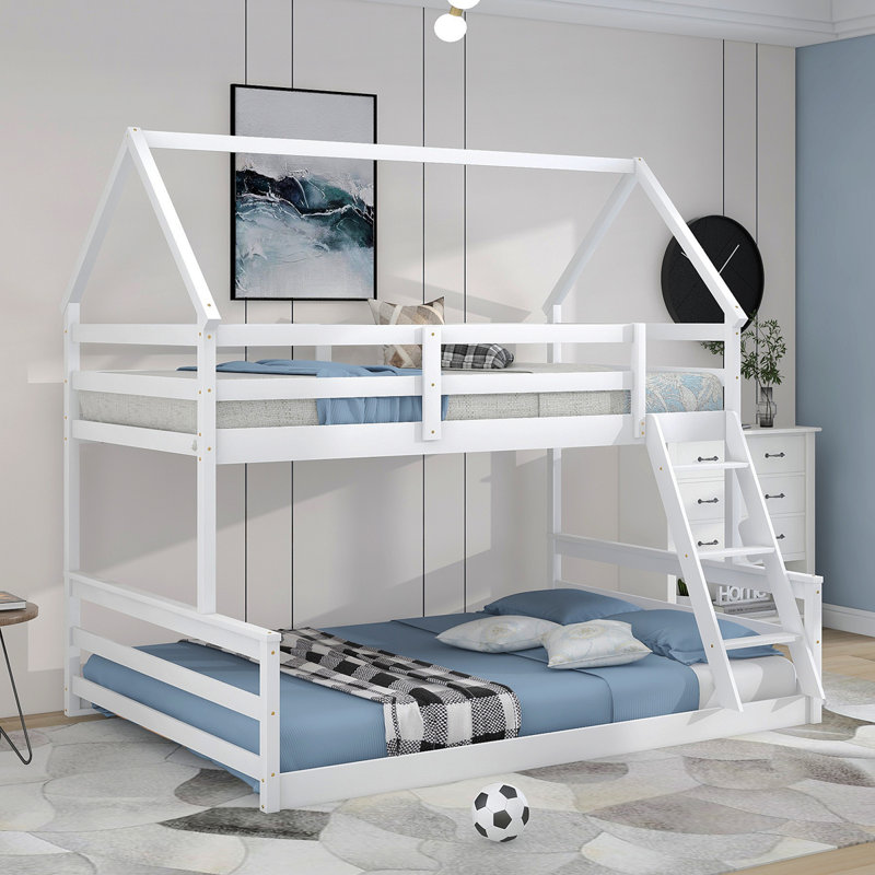 Lit simple superposé au dessus d'une maison double avec échelle intégrée, blanc, Blanc