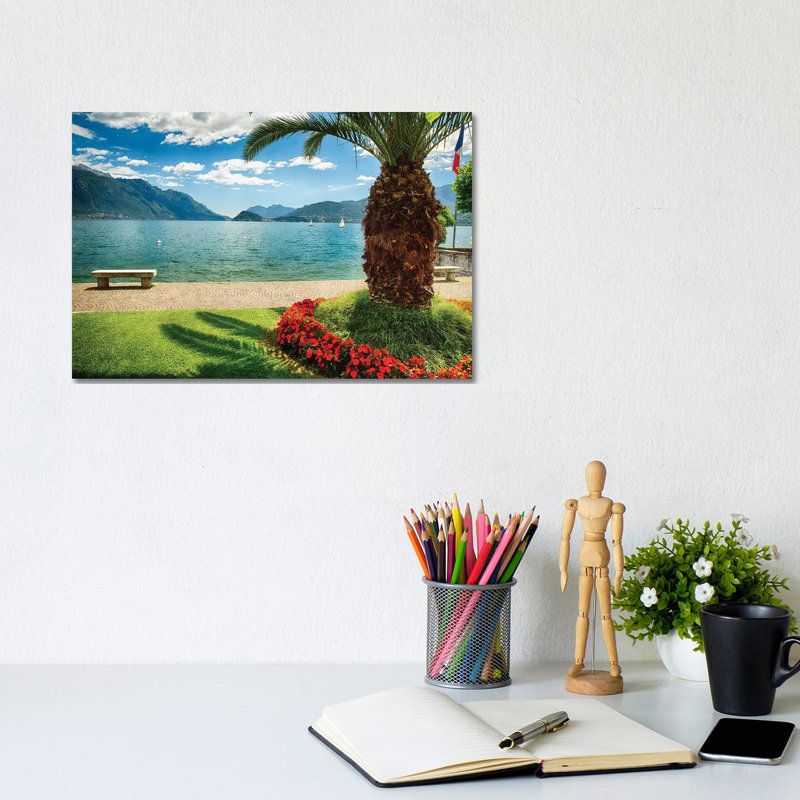 Scenic View Of Lake Como From Park, Maggiore, Lake Como, Lombardy, Italy by George Oze - Wrapped Canvas Print