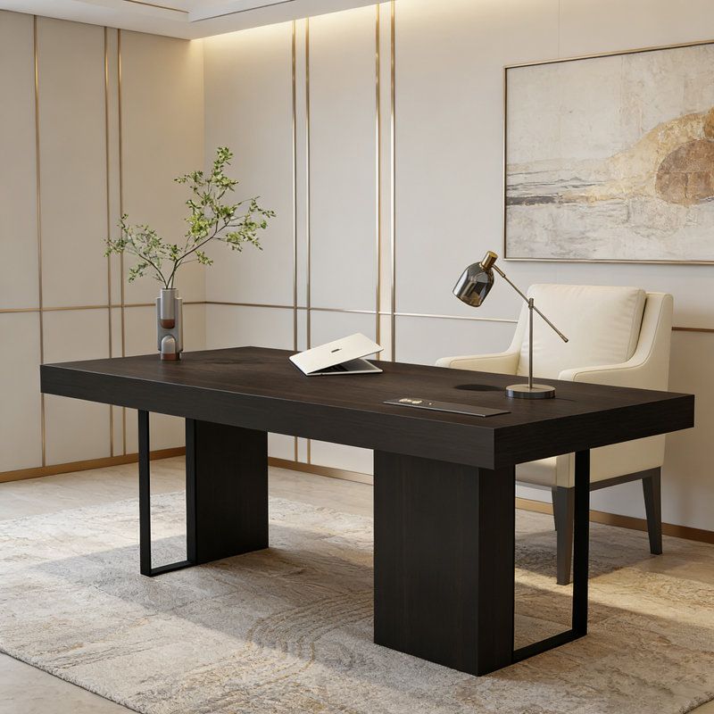 Bureau minimaliste italien clair et luxueux, disponible en noir et brun, bureau d'ordinateur personnel et bureau de direction de qualité supérieure