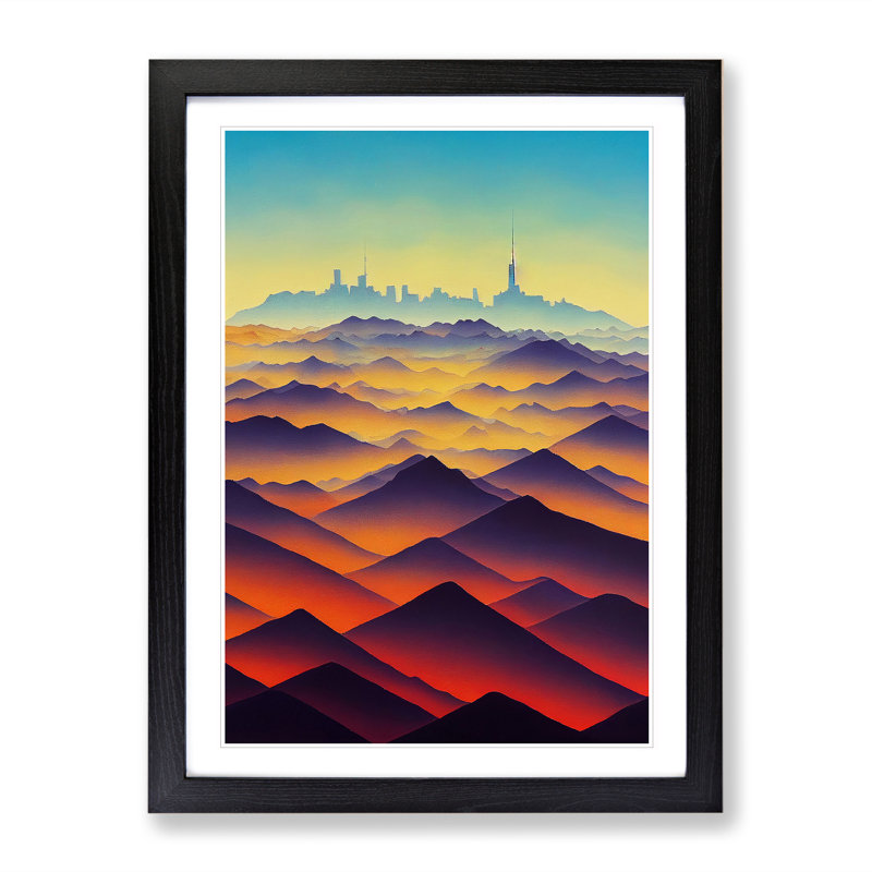 Watercoloured Mountain Landscape No.6 - Single Picture Frame Print, Black Framed, 34cm H x 25cm W x 2cm D