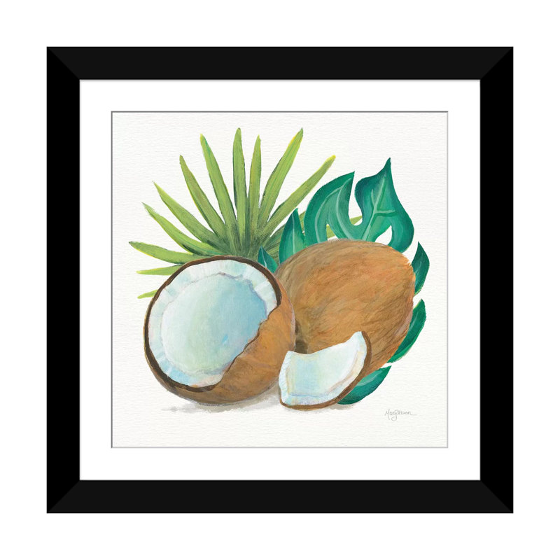 « coco palm v », reproduction sur toile tendue, H 24 po x l 24 po x P 1 po, Papier d'art encadré noir, Blanc