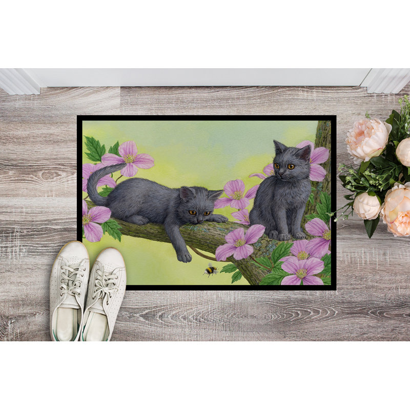 Tapis de porte pour l’extérieur antidérapant chartruex chatons, Rectangle 1 pi 6 po x 2 pi 3 po