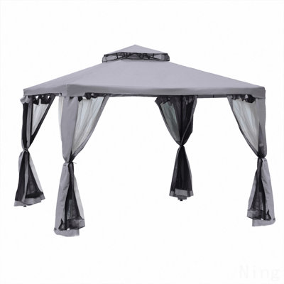 Moustiquaire en acier 9,6 x 9,6 pi pour jardin avec double toit (gris)