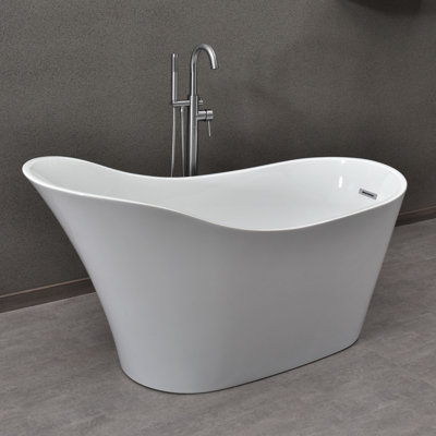 59" x 28" Freestanding Soaking Acrylic Bathtub with Reversible Drain